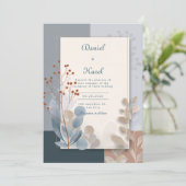 ボタニッモダンク幾何学模様テラコッタブルー結婚ズ 招待状 (スタンド正面)