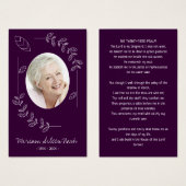 ボタニッモダンク紫ホワイトフォト葬儀カード (正面&裏面)