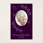 ボタニッモダンク紫ホワイトフォト葬儀カード (正面)