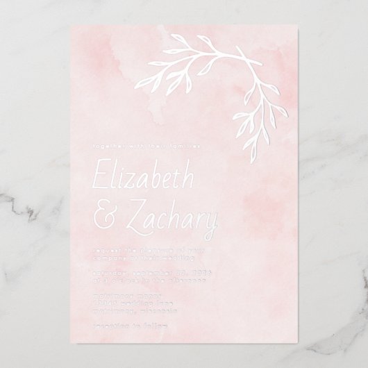 ボタニッモダンク銀赤面ピンク結婚ズ 箔招待状 (正面)