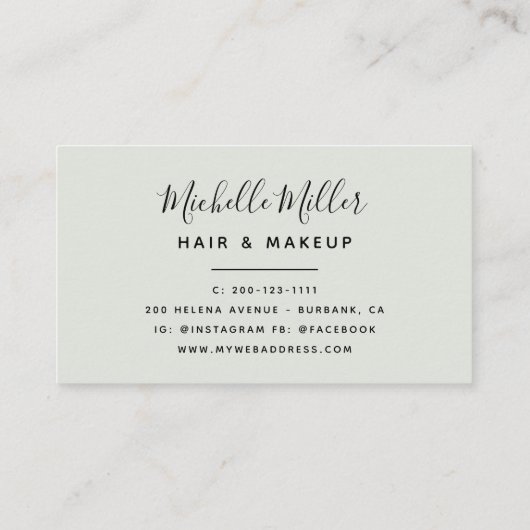 ボタニッモダンセージ緑のスクリプトヘアメイクアップ 名刺 (裏面)