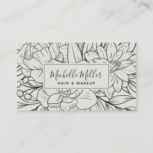 ボタニッモダンセージ緑のスクリプトヘアメイクアップ 名刺 (正面)