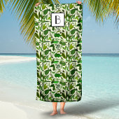 ボタニッモノグラムのク緑の葉パターン ビーチタオル