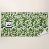 ボタニッモノグラムのク緑の葉パターン ビーチタオル (正面)