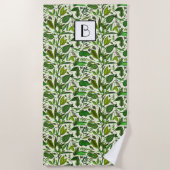 ボタニッモノグラムのク緑の葉パターン ビーチタオル (正面)