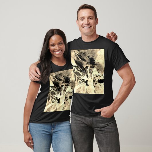 ボタニッユニークク芸術的ゴールデントロピカルフラワー Tシャツ (ユニセックス)