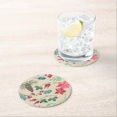 ボタニッ伝統的クのクリスマス（ベージュ） ラウンドペーパーコースター (インサイチュ)