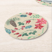 ボタニッ伝統的クのクリスマス（ベージュ） ラウンドペーパーコースター (アングル)