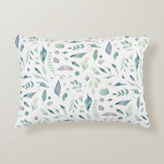 ボタニッ伝統的クの葉柄の青が白に アクセントクッション (正面)