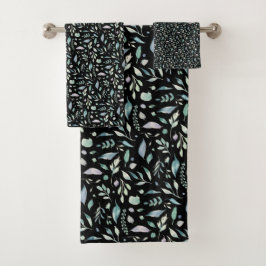 ボタニッ伝統的クの葉柄の青が白に バスタオルセット