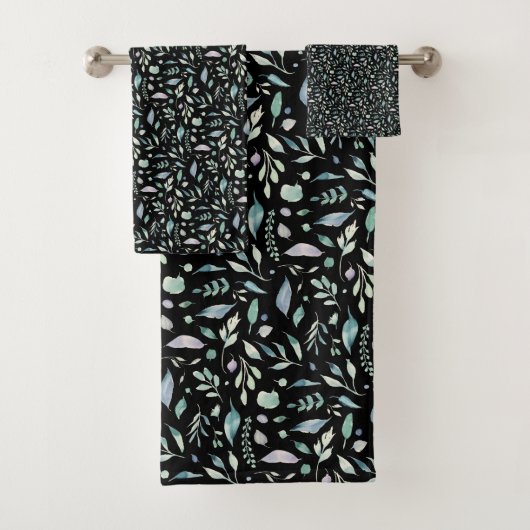 ボタニッ伝統的クの葉柄の青が白に バスタオルセット (インサイチュ)