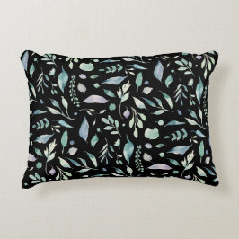 ボタニッ伝統的クの葉柄の青が黒に アクセントクッション
