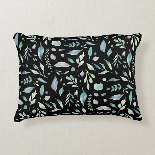 ボタニッ伝統的クの葉柄の青が黒に アクセントクッション (正面)