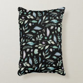 ボタニッ伝統的クの葉柄の青が黒に アクセントクッション (正面(垂直))