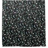 ボタニッ伝統的クの葉柄の青が黒に シャワーカーテン (正面)