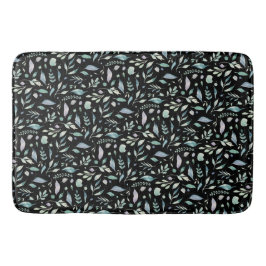 ボタニッ伝統的クの葉柄の青が黒に バスマット