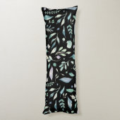 ボタニッ伝統的クの葉柄の青が黒に ボディピロー (裏面 (縦))