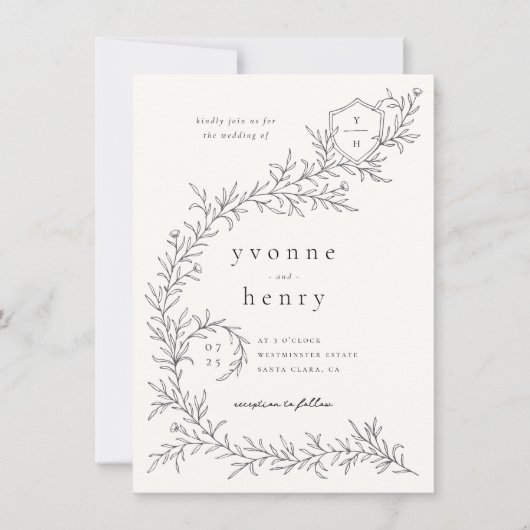 ボタニッ図解入りの、写真付きのクフローラブラック&クリームズ結婚ズ 招待状 (正面)