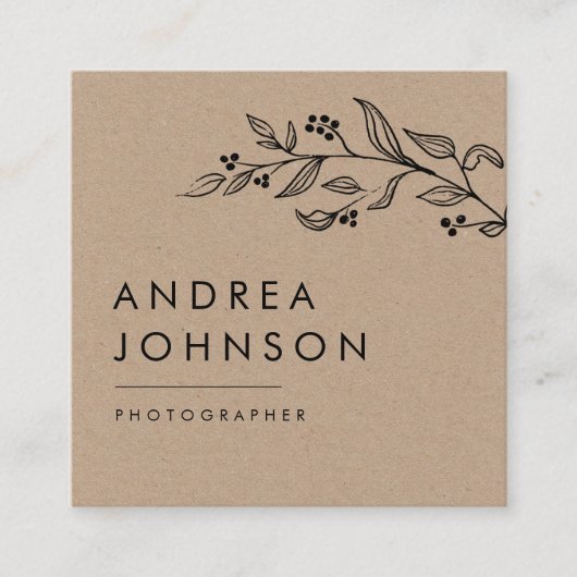 ボタニッ描ク緑MInimalistク素朴ラフト スクエア名刺 (正面)