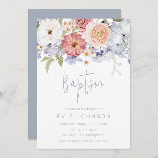 ボタニッ素晴らしクフローラ少年または女の子のバプテスマ 招待状 (正面/裏面)