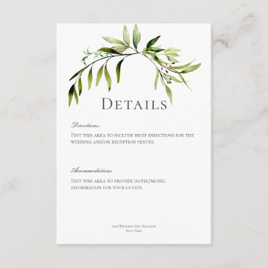 ボタニッ素朴クの緑のボウ結婚の詳細 エンクロージャーカード (正面)