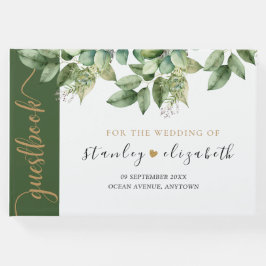 ボタニッ素朴クグリーンと金ゴールドの結婚葉 ゲストブック