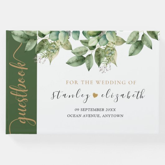 ボタニッ素朴クグリーンと金ゴールドの結婚葉 ゲストブック (正面)