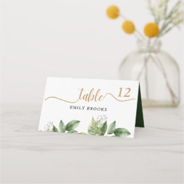 ボタニッ素朴クグリーンと金ゴールドの結婚葉 プレイスカード