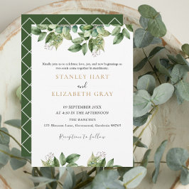 ボタニッ素朴クグリーンと金ゴールドの結婚葉 招待状
