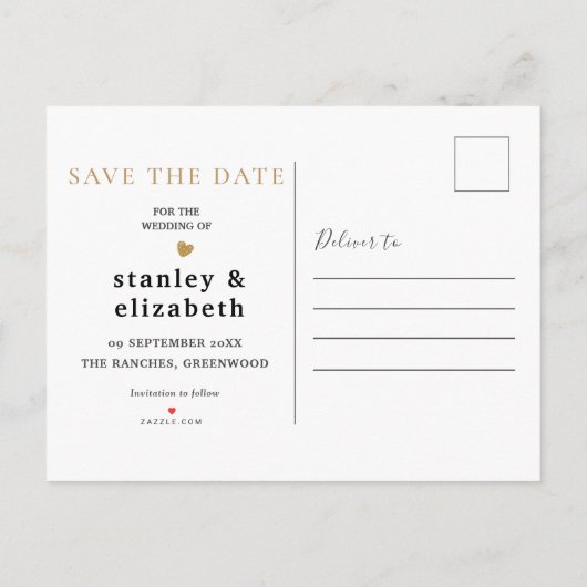 ボタニッ素朴クグリーンと金ゴールドの結婚葉 案内ポストカード (裏面)