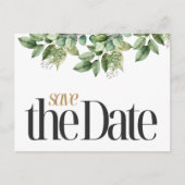 ボタニッ素朴クグリーンと金ゴールドの結婚葉 案内ポストカード (正面)