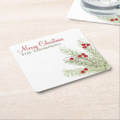 ボタニッ素朴クスタイリッシュ・ウォーター・カラー・ホリカスタムデイ スクエアペーパーコースター (アングル)