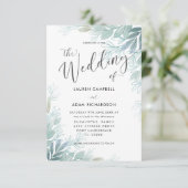 ボタニッ素朴クセージグリーン&ティール（緑がかった色）結婚ズインバート 招待状 (スタンド正面)
