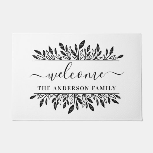 ボタニッ素朴クパーソナライズされたファミリー名歓迎 ドアマット (正面)