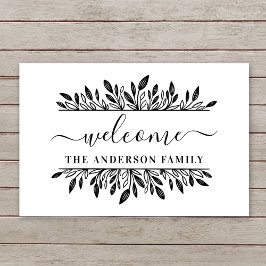 ボタニッ素朴クパーソナライズされたファミリー名歓迎 ドアマット