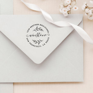 ボタニッ素朴クファミリーネームラウンド差出人住所 ラバースタンプ