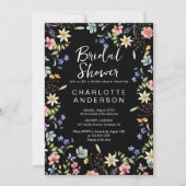 ボタニッ素朴クワイルドフラワーブラックブライダルシャワー 招待状 (正面)