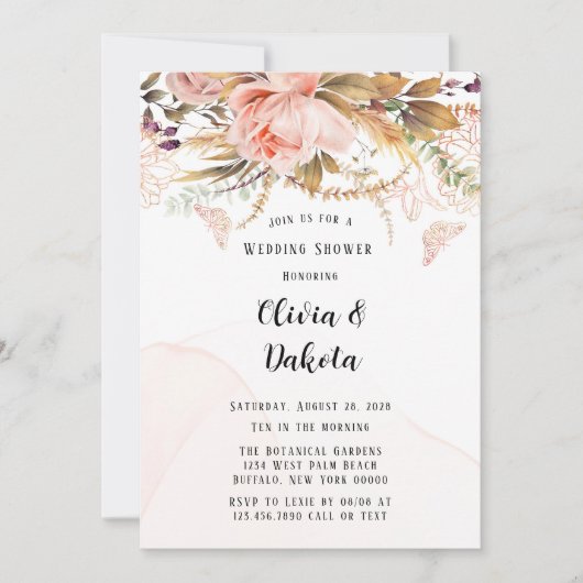 ボタニッ素朴ク牡丹バタフライウェディングシャワー 招待状 (正面)