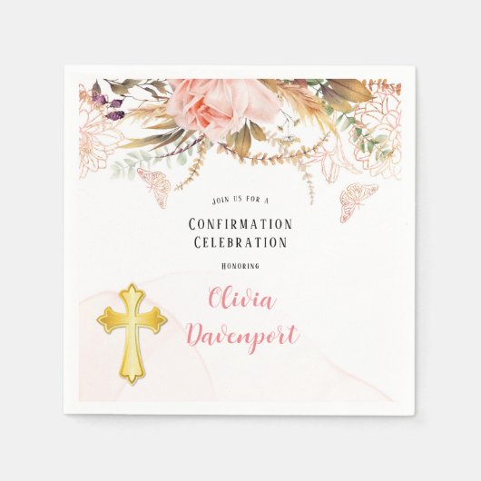 ボタニッ素朴ク牡丹バタフライ確認 スタンダードカクテルナプキン (正面)