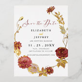 ボタニッ素朴ク秋の秋日付を保存 箔招待状ポストカード (正面)