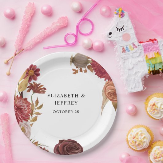 ボタニッ素朴ク秋秋の結婚式 ペーパープレート (パーティー)