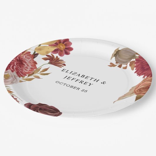 ボタニッ素朴ク秋秋の結婚式 ペーパープレート (アングル)