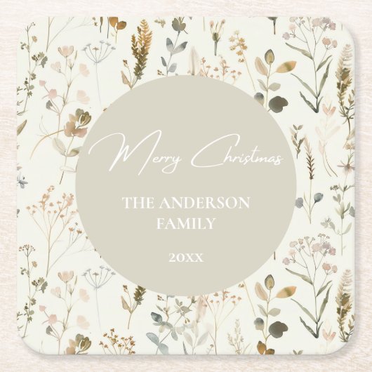 ボタニッ素朴ク・ワイルドフラワークリスマス スクエアペーパーコースター (正面)