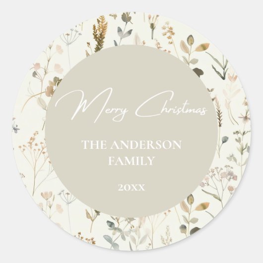 ボタニッ素朴ク・ワイルドフラワークリスマス ラウンドシール (正面)