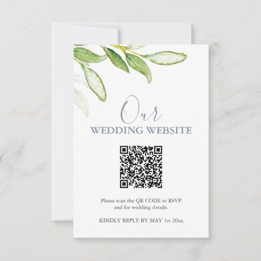 ボタニッ結婚クのウェブサイトQRコード付きRSVPカード 招待状 (正面)