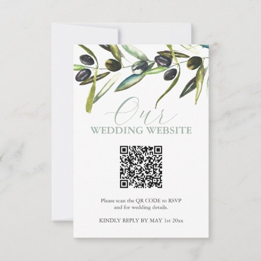 ボタニッ結婚クのウェブサイトQRコード付きRSVPカード 招待状 (正面)