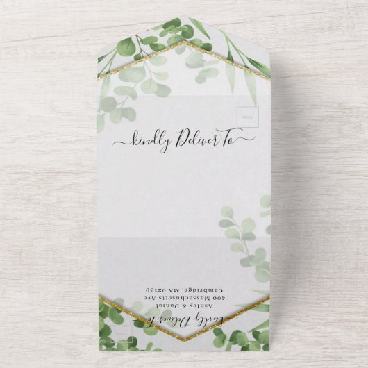 ボタニッ結婚クの金ゴールドの全てを一つに オールインワン招待状 (外側)