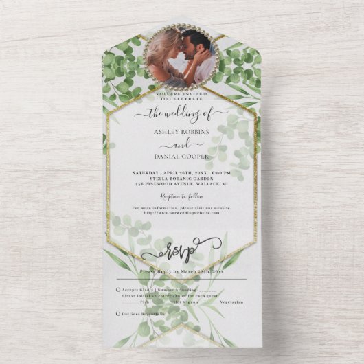 ボタニッ結婚クの金ゴールドの全てを一つに オールインワン招待状 (内側)