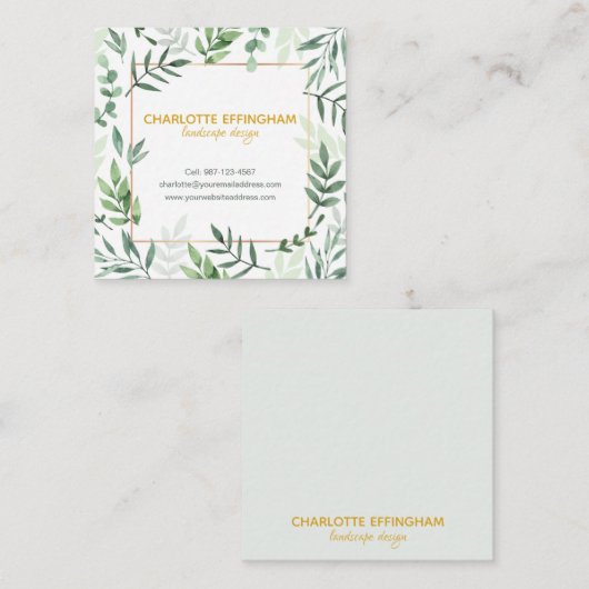 ボタニッ縁どク|金ゴールドグリーン| スクウェア・ビジネス・カード スクエア名刺 (正面/裏面)