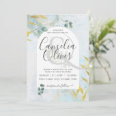 ボタニッ芸術品を気取ったク緑化金ゴールド結婚式招待状 (スタンド正面)